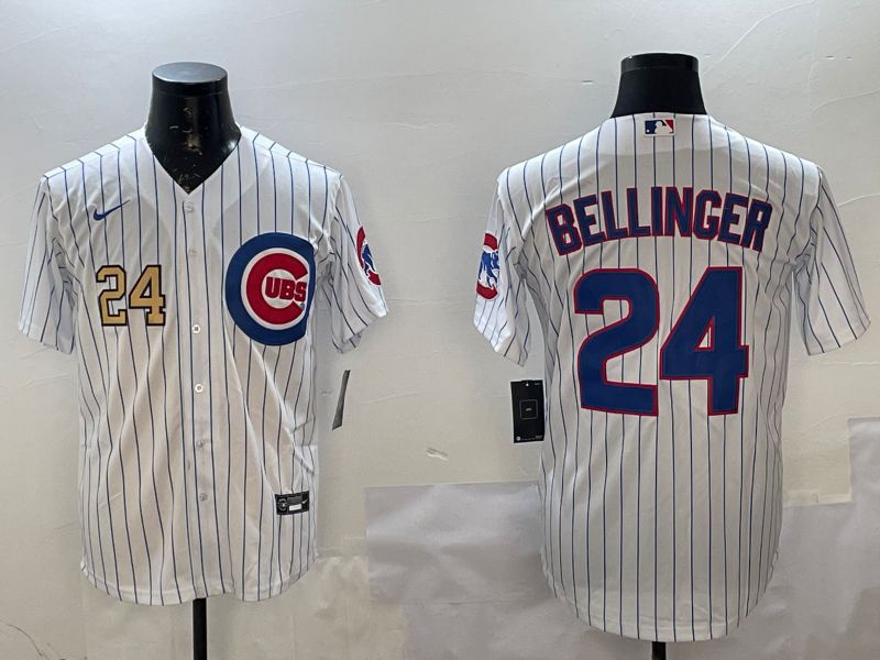 Men Chicago Cubs #24 Bellinger White Stripe Game 2025 Nike MLB Jersey style 2->chicago cubs->MLB Jersey